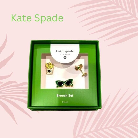 Kate Spade Green and Gold Brooch Set - Pins jewelry designer new in box fries - Picture 3 of 3